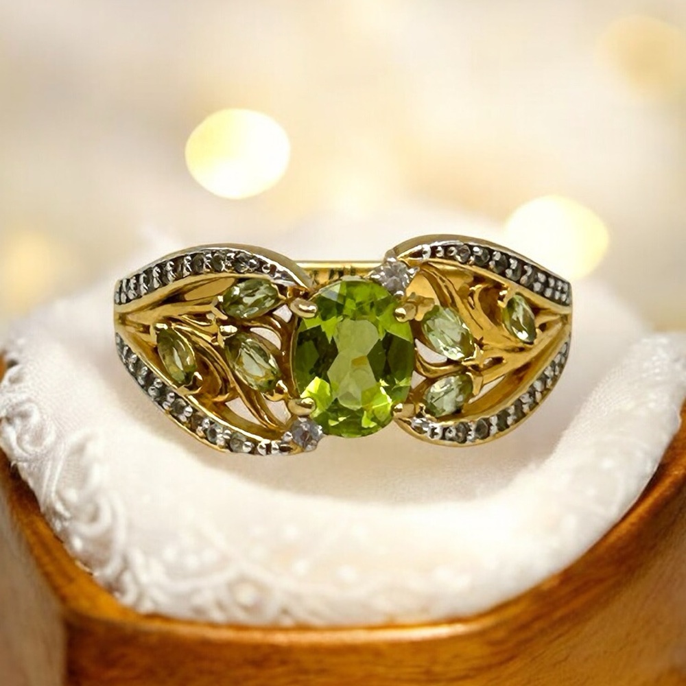 Bob Mackie 2-Ct Gemstone Viridian Dream Peridot Ring 18K Gold Plated 925 Sz 11.5